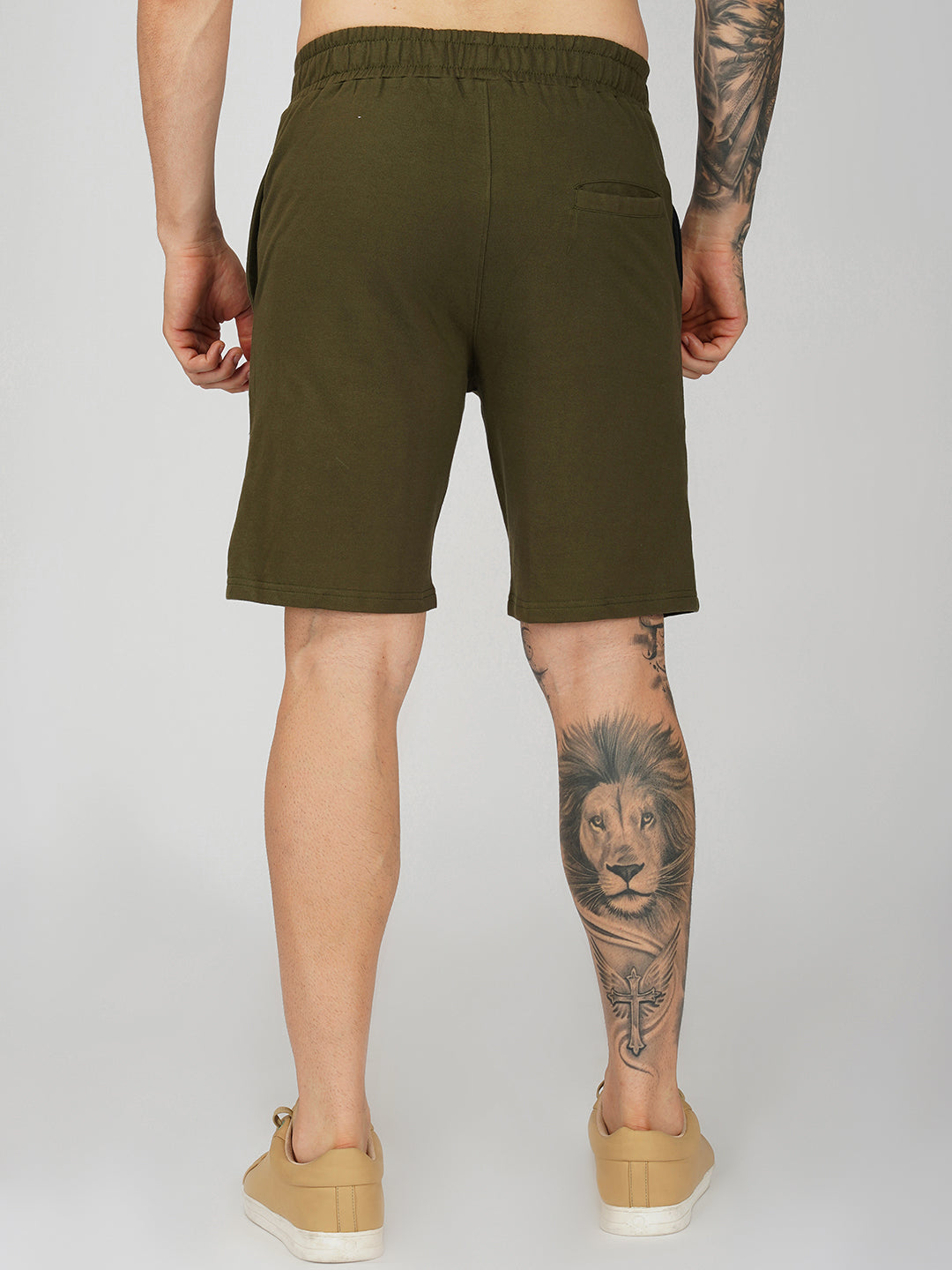 Olive Green Plain Shorts