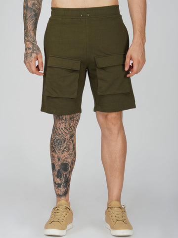 Olive Green Plain Shorts