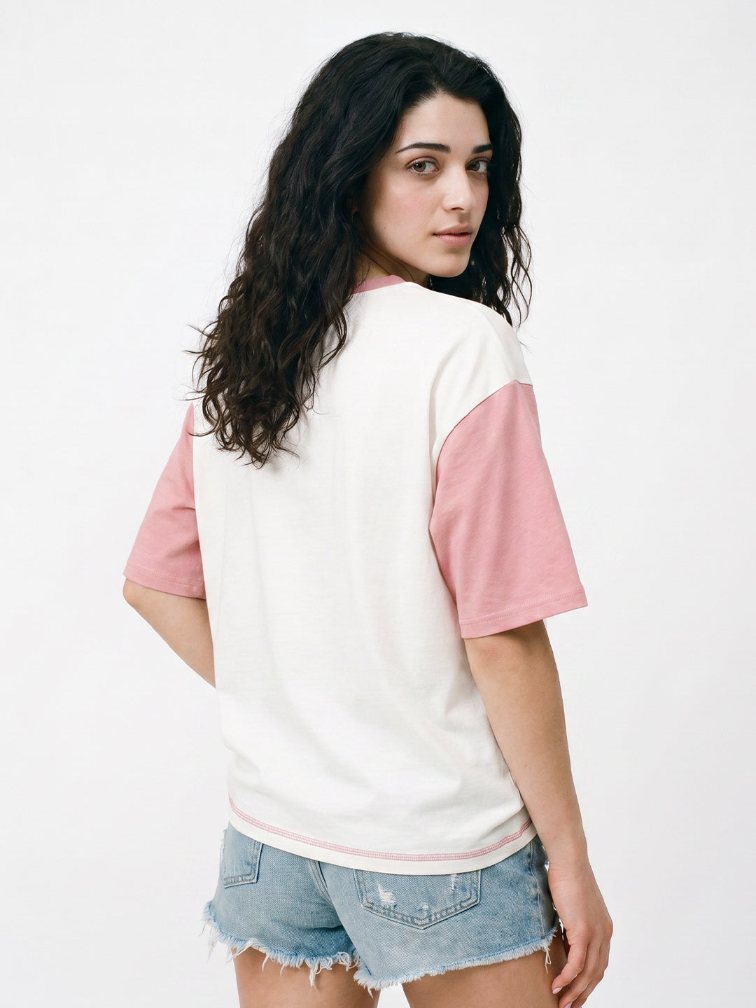 Onigiri Women Oversized T-Shirt - Off White & Coral Haze