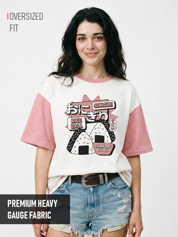 Onigiri Women Oversized T-Shirt - Off White & Coral Haze