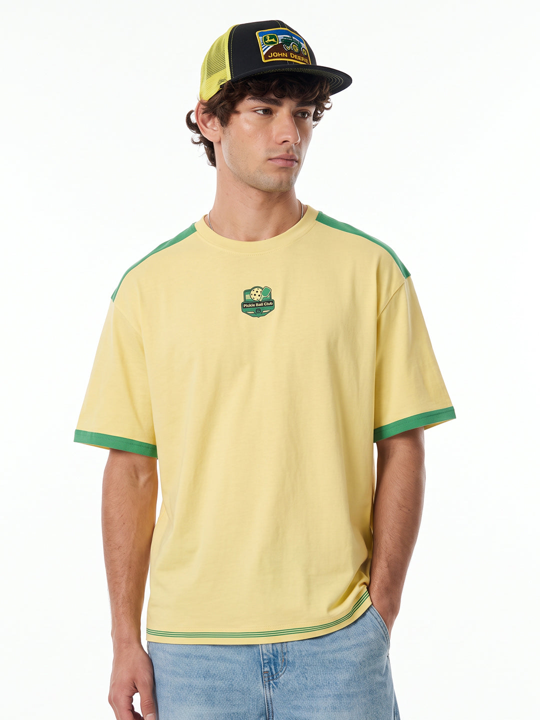 Pickle Ball Club Oversized T-Shirt - Light Yellow & Leaf Green