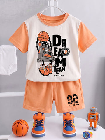 Kids - Play to Win Off White Orange Top & Orange Bottom Set