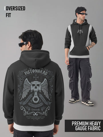 Piston Head Oversized Hoodie - Steel Grey & Black
