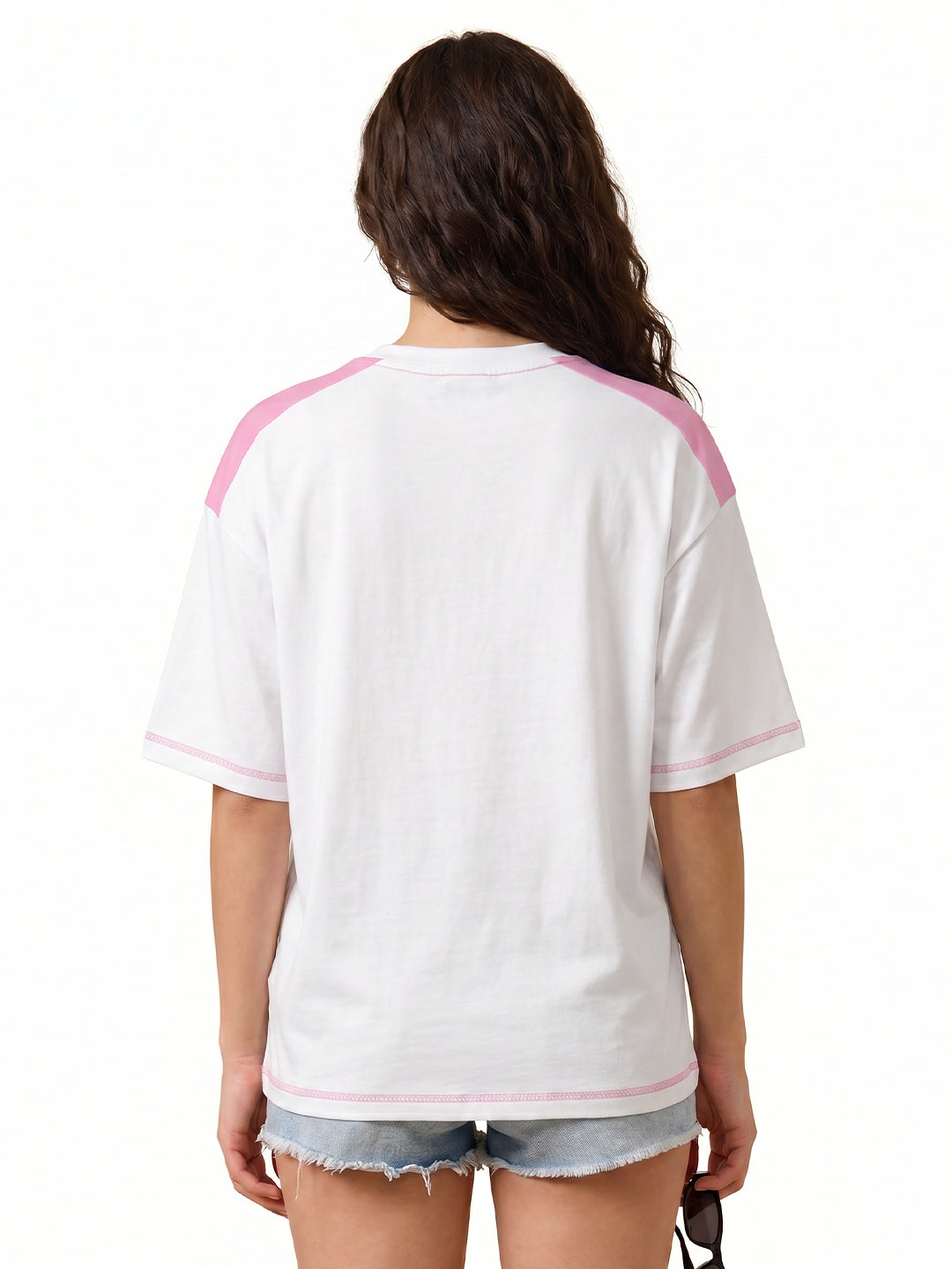 Pizza Lover Club Women Oversized T-Shirt - White & Pink