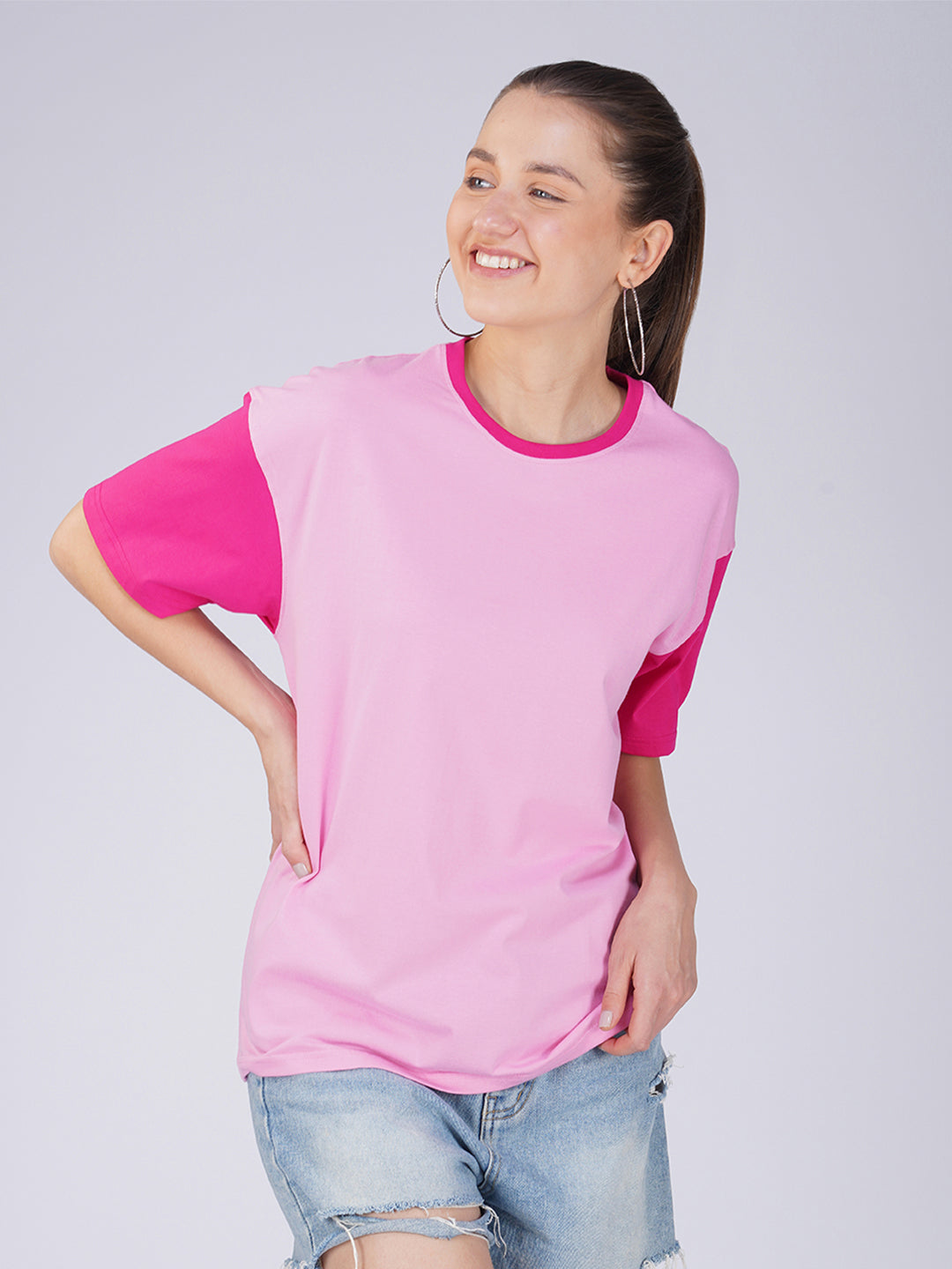 Plain Bubble Pink  Women Oversized T-Shirt