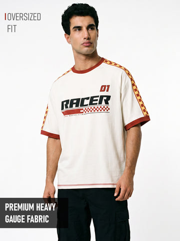 Racer 01 Oversized T-Shirt  Red & Off White