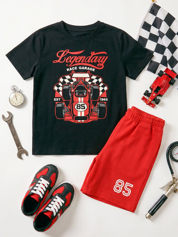 Kids - Race Garage Black Top & Red Bottom Set
