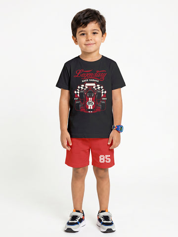 Kids - Race Garage Black Top & Red Bottom Set
