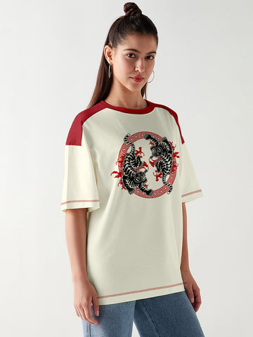 Rage of the Tiger Women Oversized T-Shirt - Multi Color