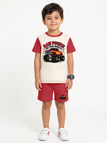 Kids - Raw Power Off White Red Top & Red Bottom Set