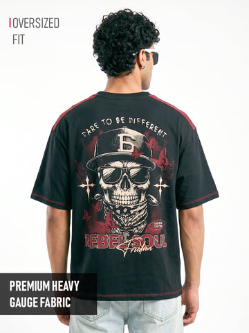 Rebel Soul Oversized T-Shirt - Black & Maroon