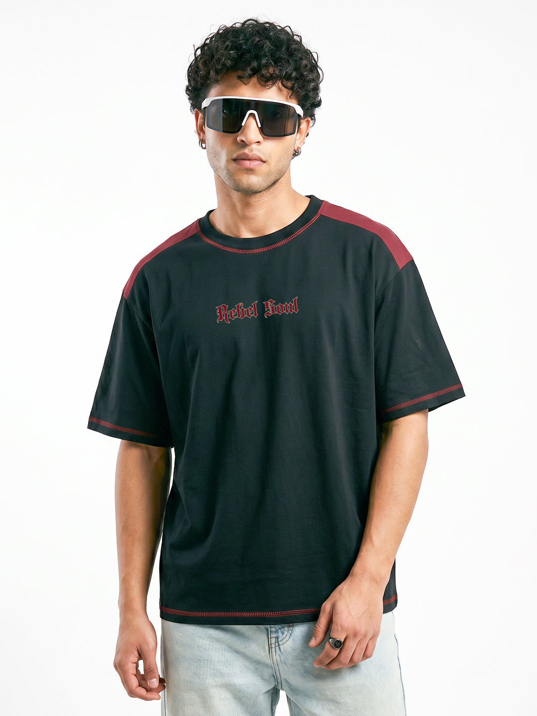 Rebel Soul Oversized T-Shirt - Black & Maroon