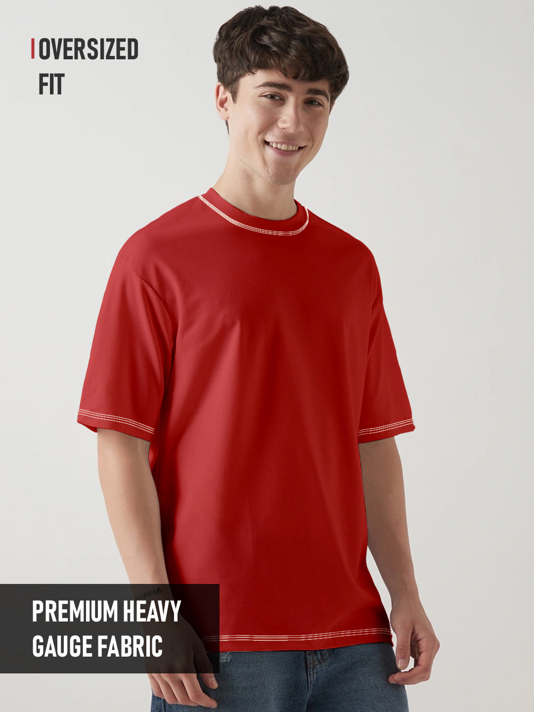 Plain Red and White Oversized T-Shirt - Red and White