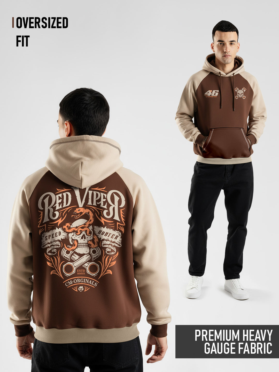 Red Viper Oversized Hoodie - Brown & Beige