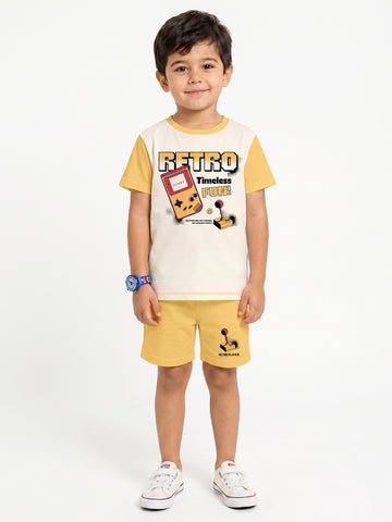 Kids - Retro Games - Off White Yellow Top & Yellow Bottom Set