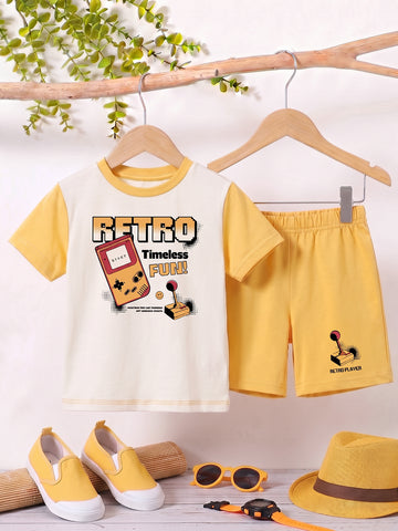 Kids - Retro Games - Off White Yellow Top & Yellow Bottom Set