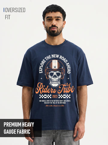 Riders Tribe Oversized T-Shirt - Navy Blue