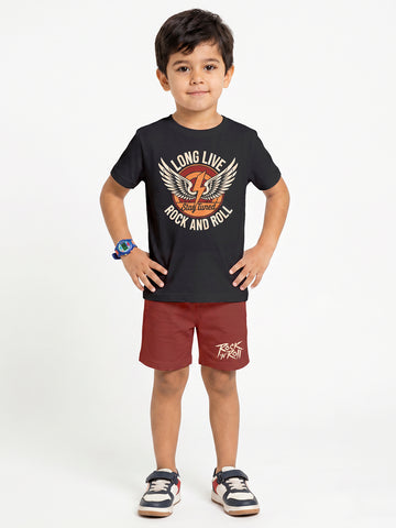 Kids - Rock and Roll Black Top & Maroon Bottom Set