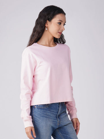 Women's Pink Color Full Sleeve Crop Top