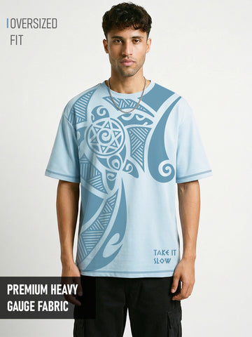 Slow Life Oversized T-Shirt - Contrast 4 Thread - Sky Blue