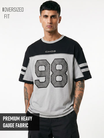 Sprint Club Oversized T-Shirt - Contrsat 5 Thread Black & Light Grey
