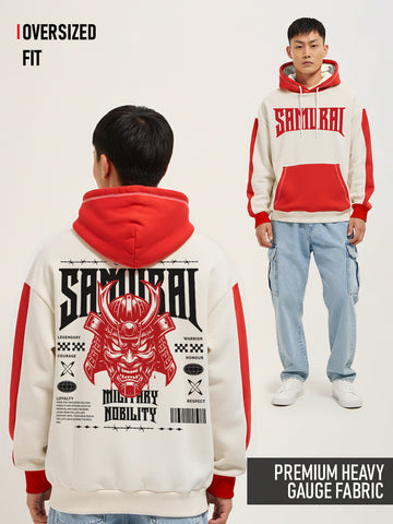 Samurai Oversized Hoodie - Off White & Red