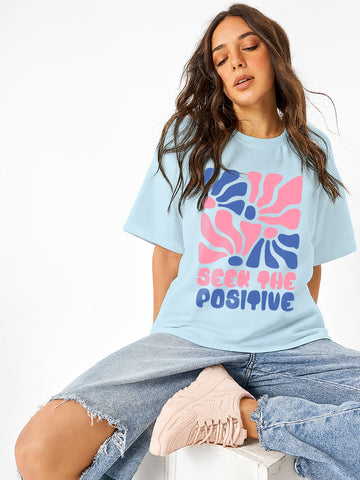 Seek the Positive Women Oversized T-Shirt - Sea Blue