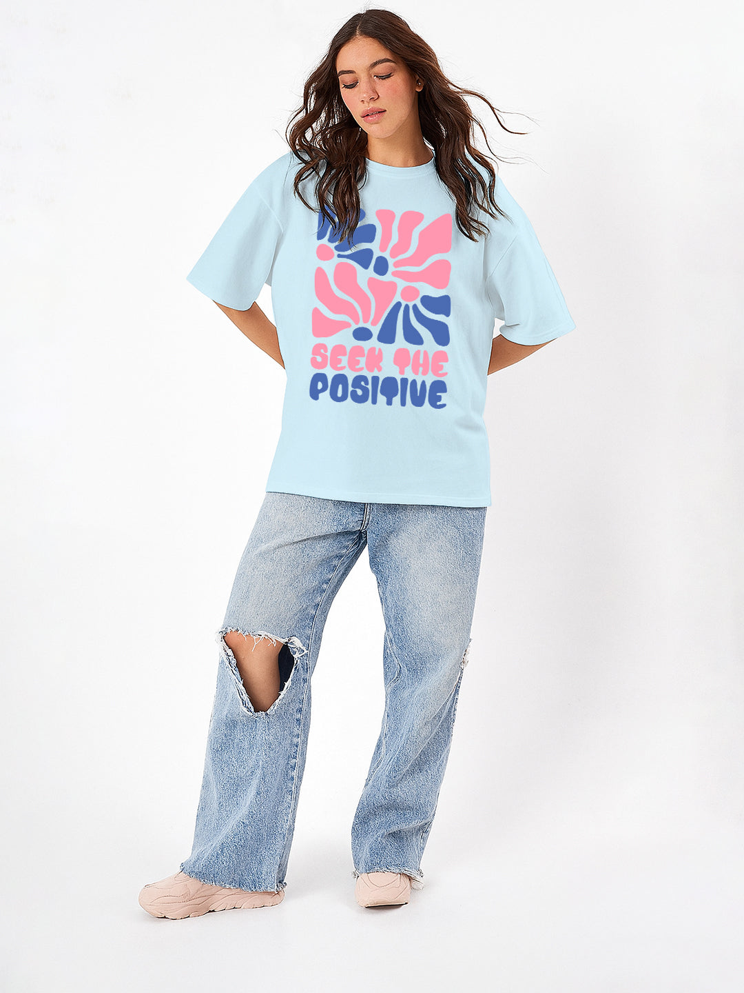 Seek the Positive Women Oversized T-Shirt - Sea Blue