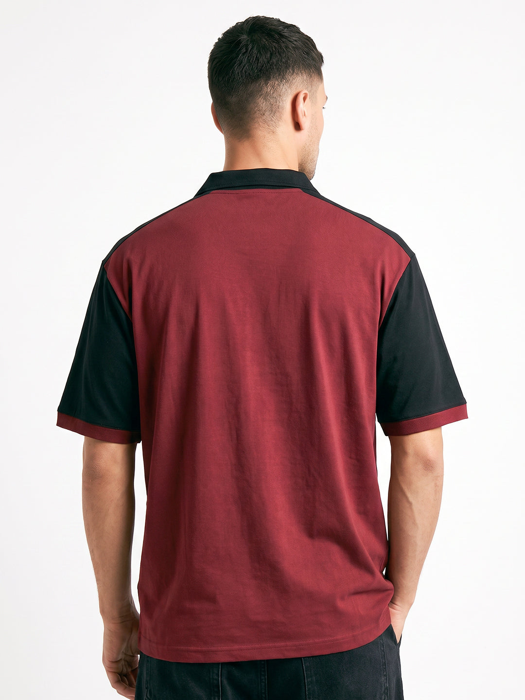 Polo - Shadow Hunter Oversized Polo T-Shirt - Maroon & Black