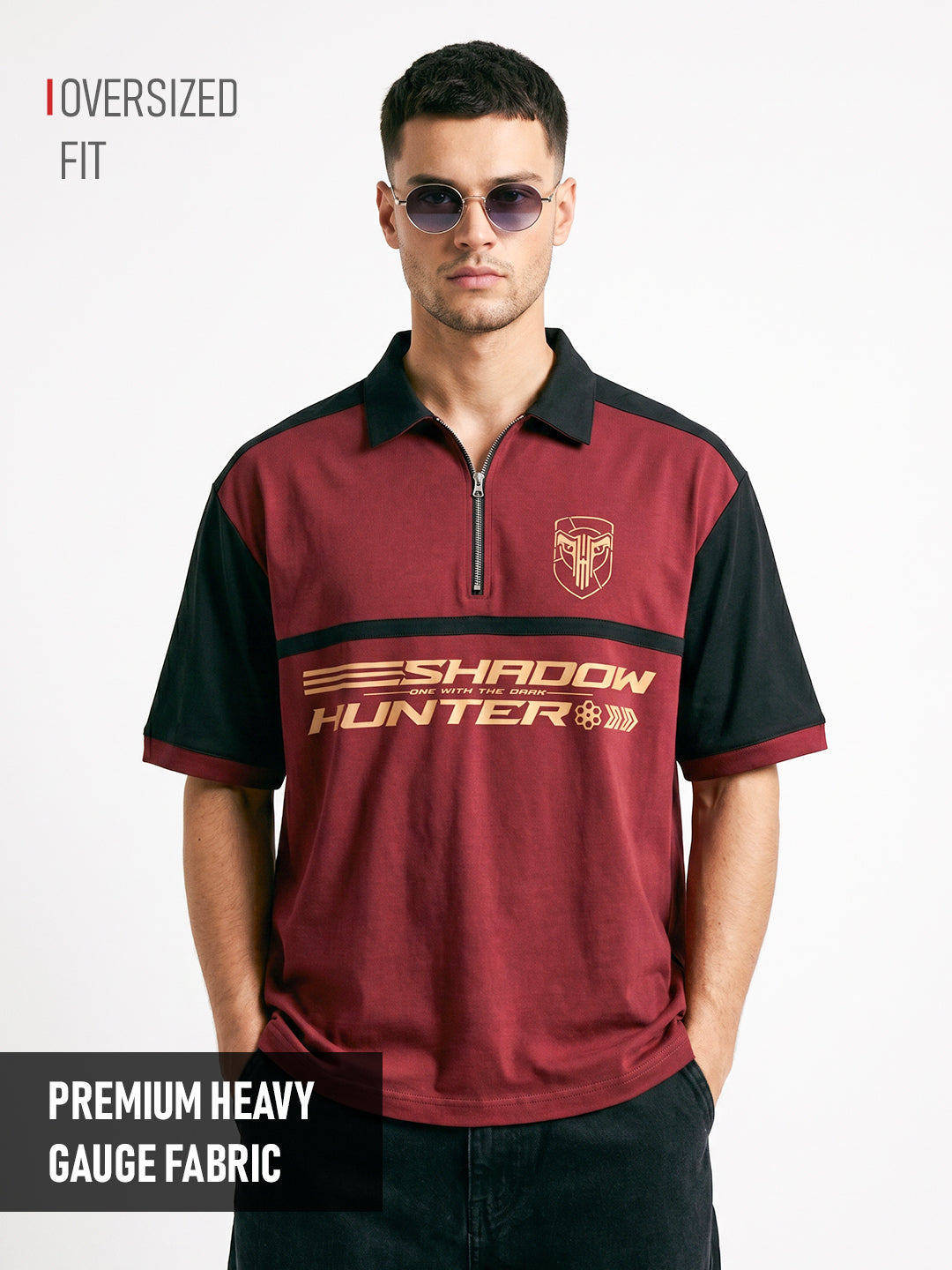 Polo Shadow Hunter Oversized Polo T-Shirt Maroon Black