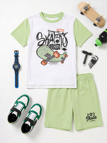 Kids - Skate Club White Pista Green Top & Pista Green Bottom