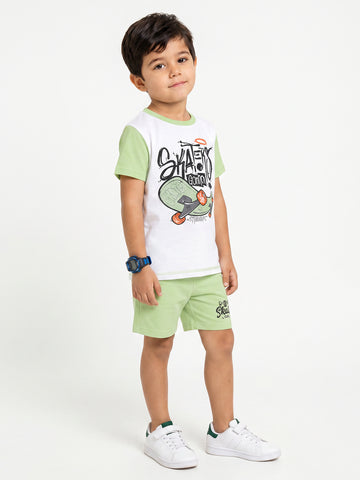 Kids - Skate Club White Pista Green Top & Pista Green Bottom