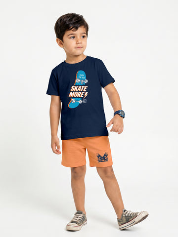 Kids - Skate More Navy Blue Top & Orange Bottom Set