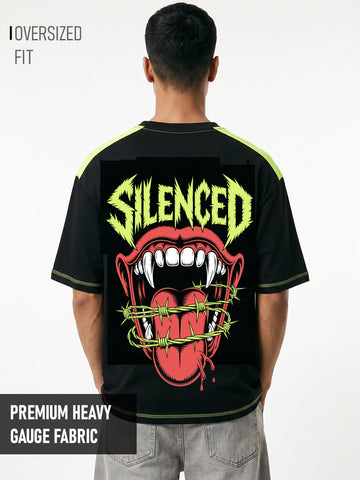 Silenced Oversized T-Shirt - Contrast 5 Thread Black & F.Green