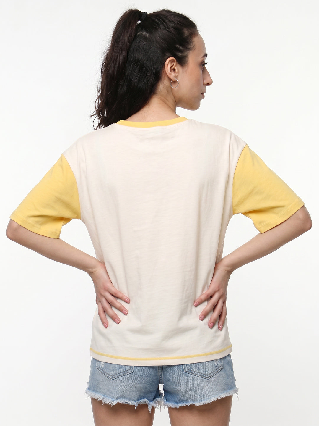 Smile All Day Women Oversized T-Shirt - Off White & Yellow