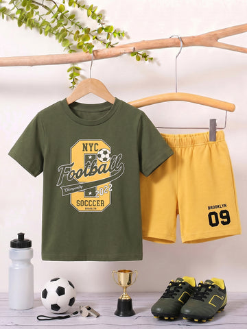 Kids - Soccer Brooklyn Olive Green Top & Yellow Bottom Set