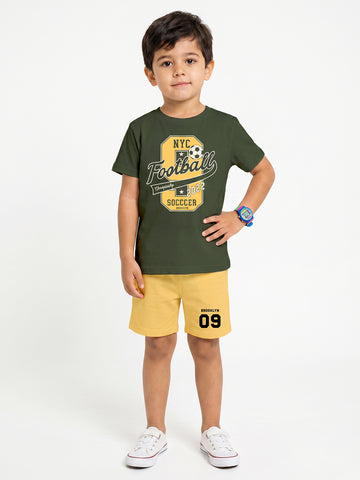 Kids - Soccer Brooklyn Olive Green Top & Yellow Bottom Set