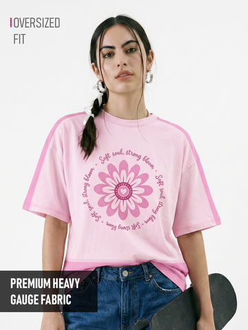 Soft Soul Women Oversized T-Shirt - Light Pink & Pink