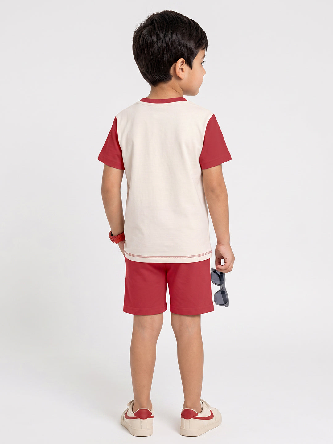 Kids - Space Exploration Off White Red Top & Red Bottom Set