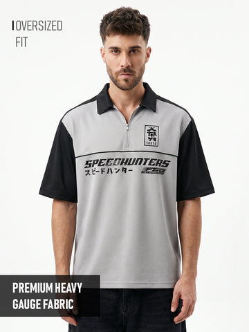 Polo - Speed Hunters Oversized Polo T-Shirt - Black & Lt.Grey