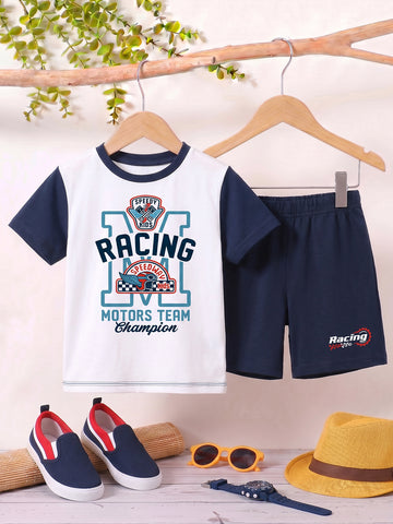 Kids - Speedy Kids White Navy Top & Navy Bottom Set