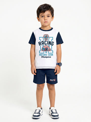 Kids - Speedy Kids White Navy Top & Navy Bottom Set