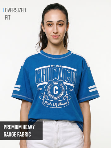 State of Illinois Womens Oversized T-Shirt - Royal Blue & White