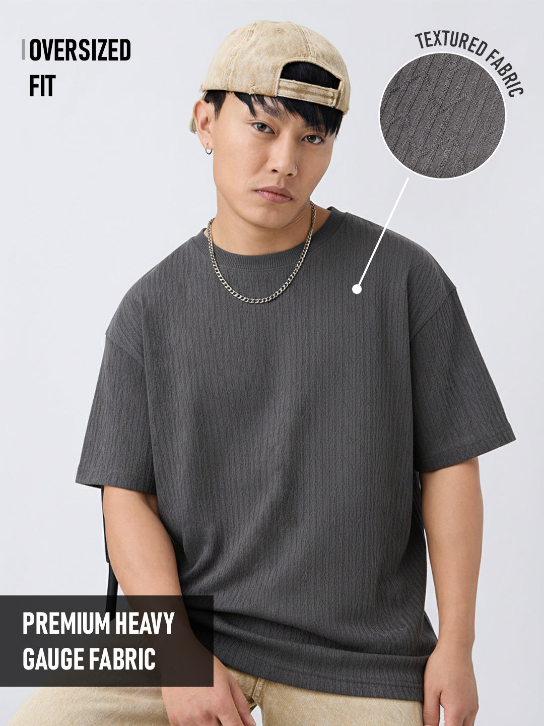 Shadow Weave Oversized T-Shirt - Steel Grey