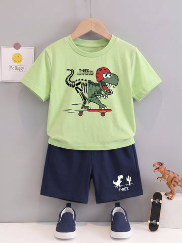 Kids - T-Rex Pista Green Top & Navy Blue Bottom Set