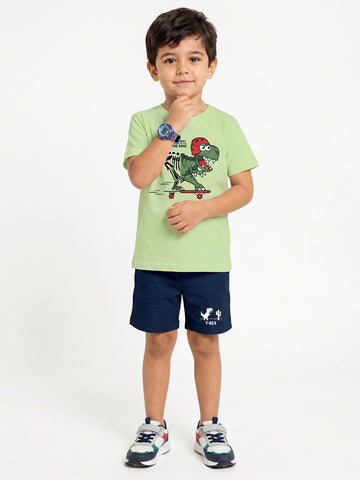 Kids - T-Rex Pista Green Top & Navy Blue Bottom Set