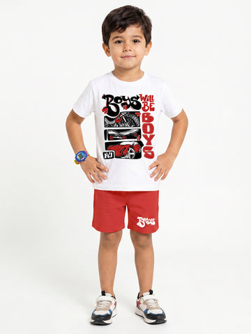 Kids - The Boys White Top & Red Bottom Set