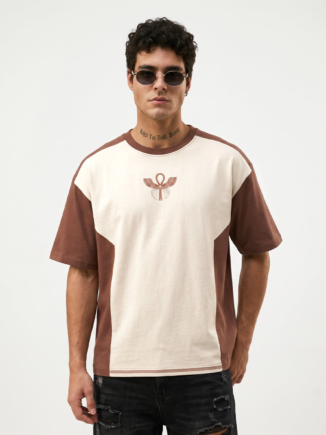 The Golden Ankh Oversized T-Shirt - Off White & Rust