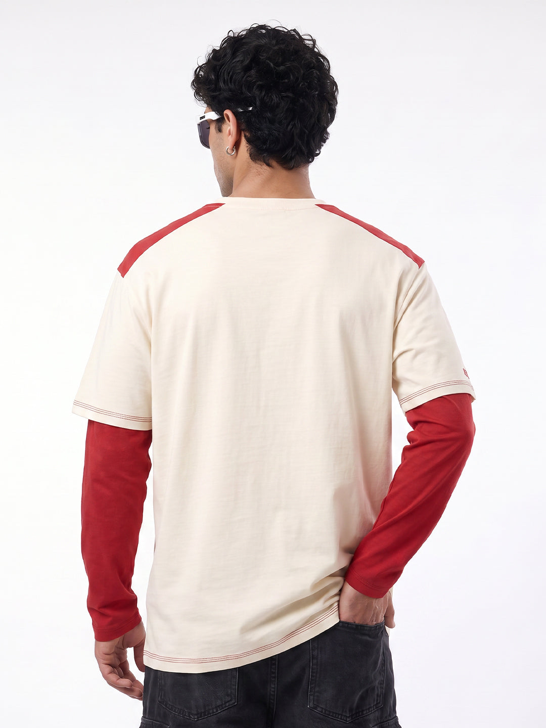 The Red Fury Full Sleeve Oversized T-Shirt - Off White & Red