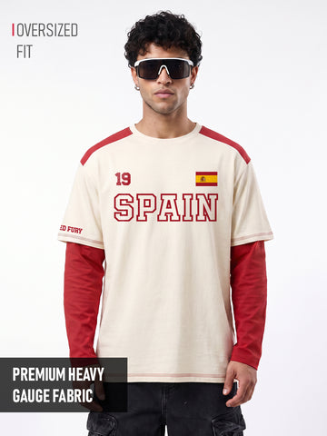 The Red Fury Full Sleeve Oversized T-Shirt - Off White & Red